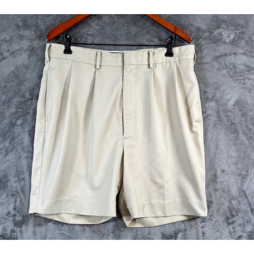 Masters Augusta National Shorts Mens 36x7.5 Beige Golf Pleated Chino Polyester